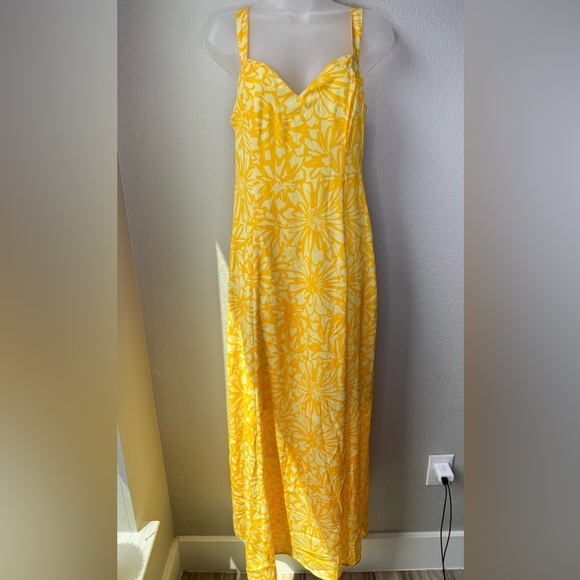 ModCloth Yellow Floral Maxi Dress Size 10 Sweetheart Neckline Back Bow - Picture 4 of 11